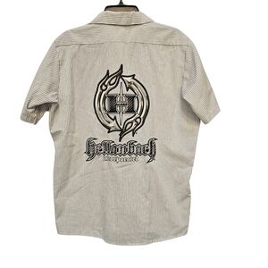 Hellanbach Inc Black & White Pinstripe Button Up Shirt 65% Poly 35% Cotton Sz L